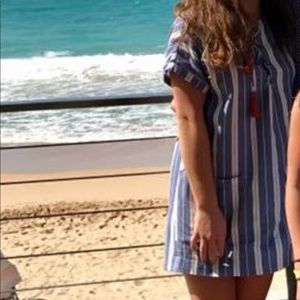 Tularosa Striped Lace Up Tunic Shirt Dress